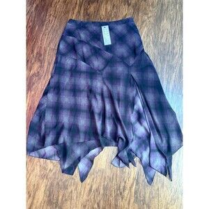 Ruff Hewn Women’s Skirt Large Purple Plaid Handkerchief Style NWT